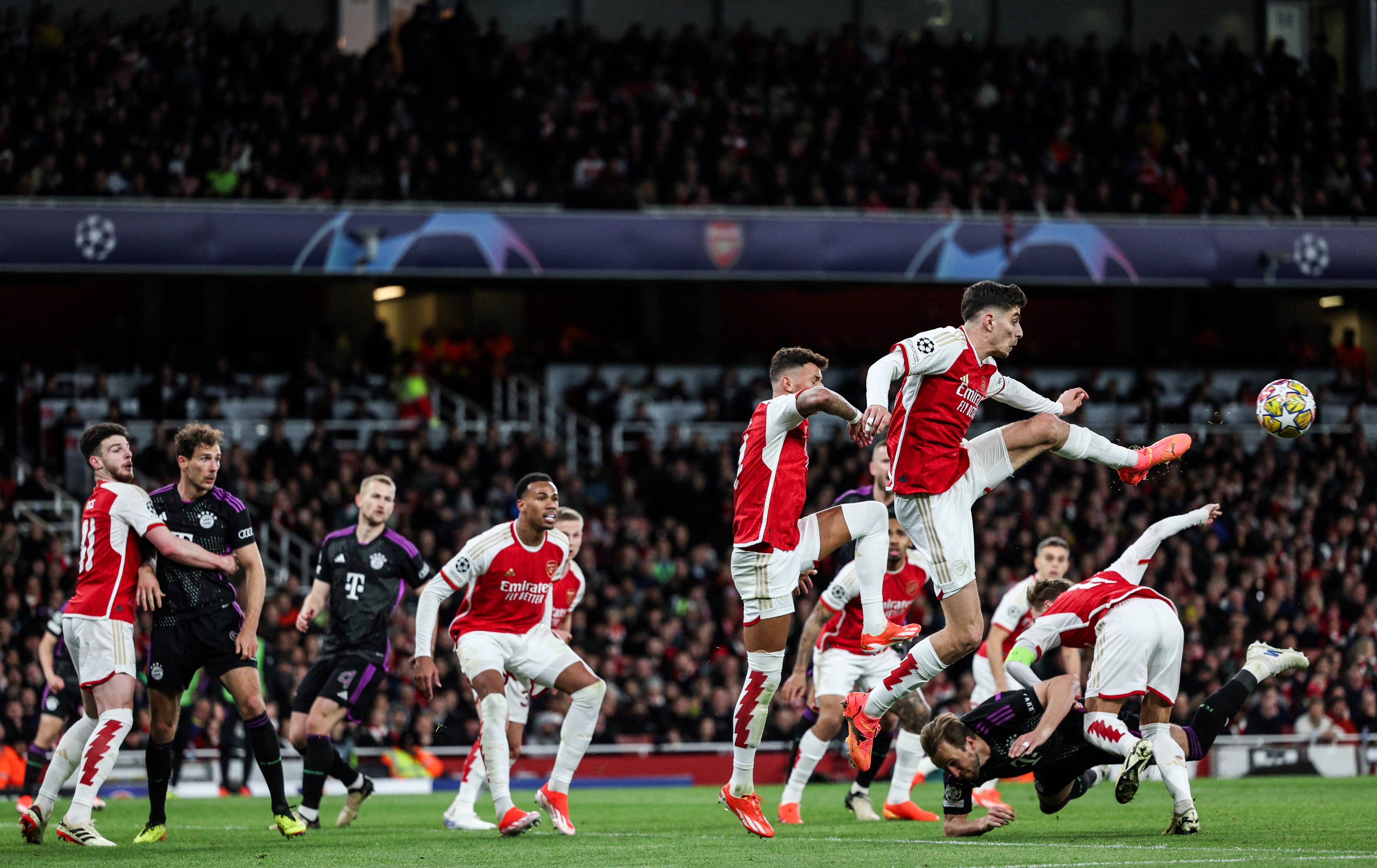 The Arsenal players clear their lines.