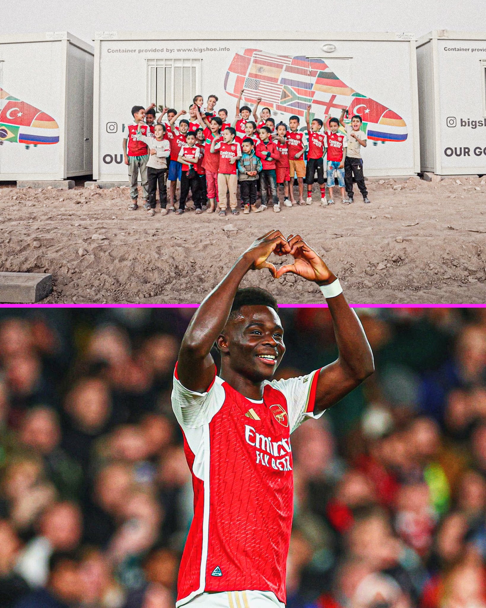 Football on TNT Sports on X: "Bukayo Saka has partnered with the charity 'Big Shoe' to donate 50 container homes for children affected by the recent earthquakes in Morocco ️ https://t.co/9YZSGb0AcI" /