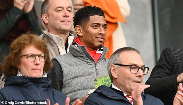 Jude Bellingham watches on at the MKM Stadium in Hull as his younger brother Jobe, 18, plays