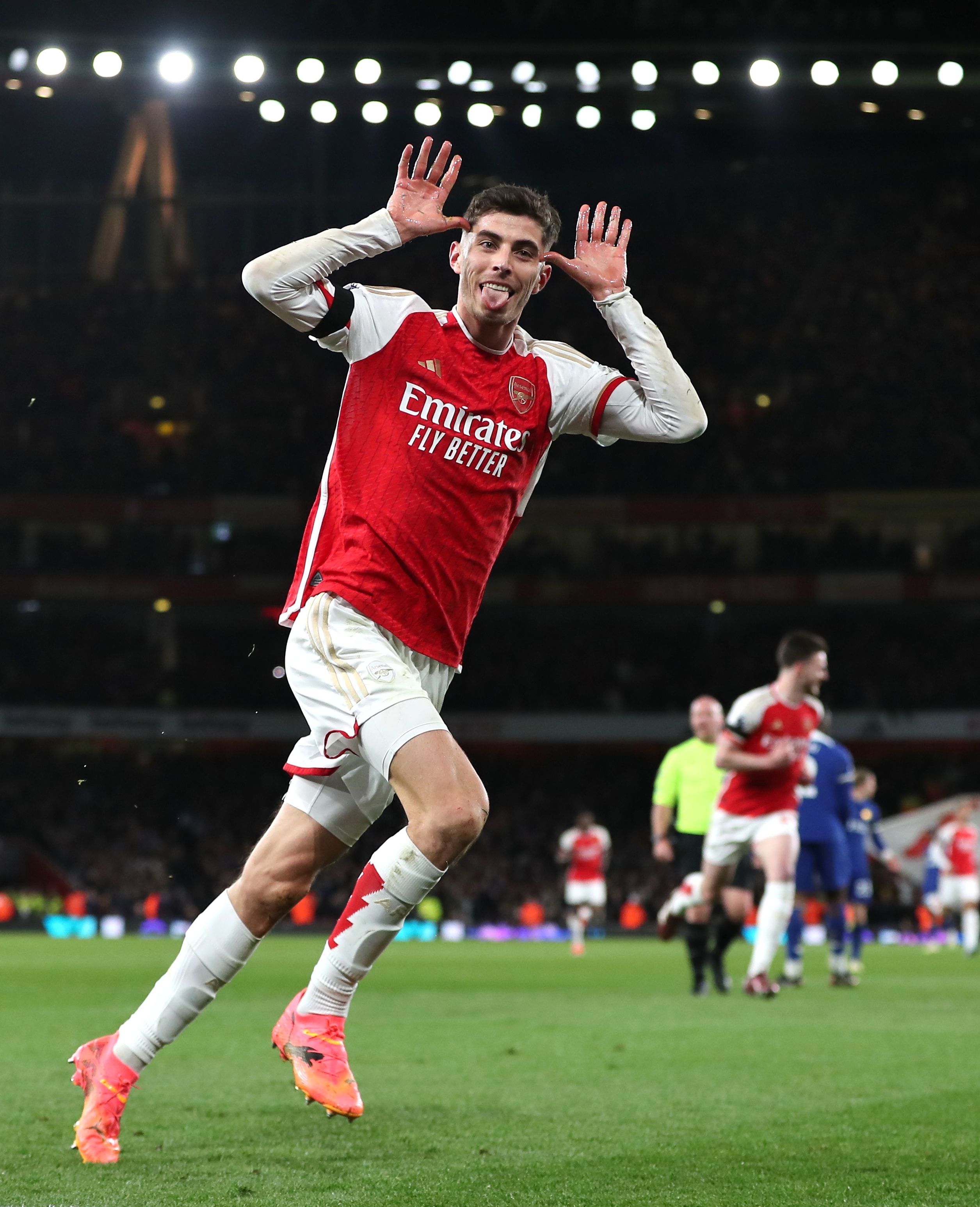 Kai Havertz celebrates his first goal against former club Chelsea on Tuesday