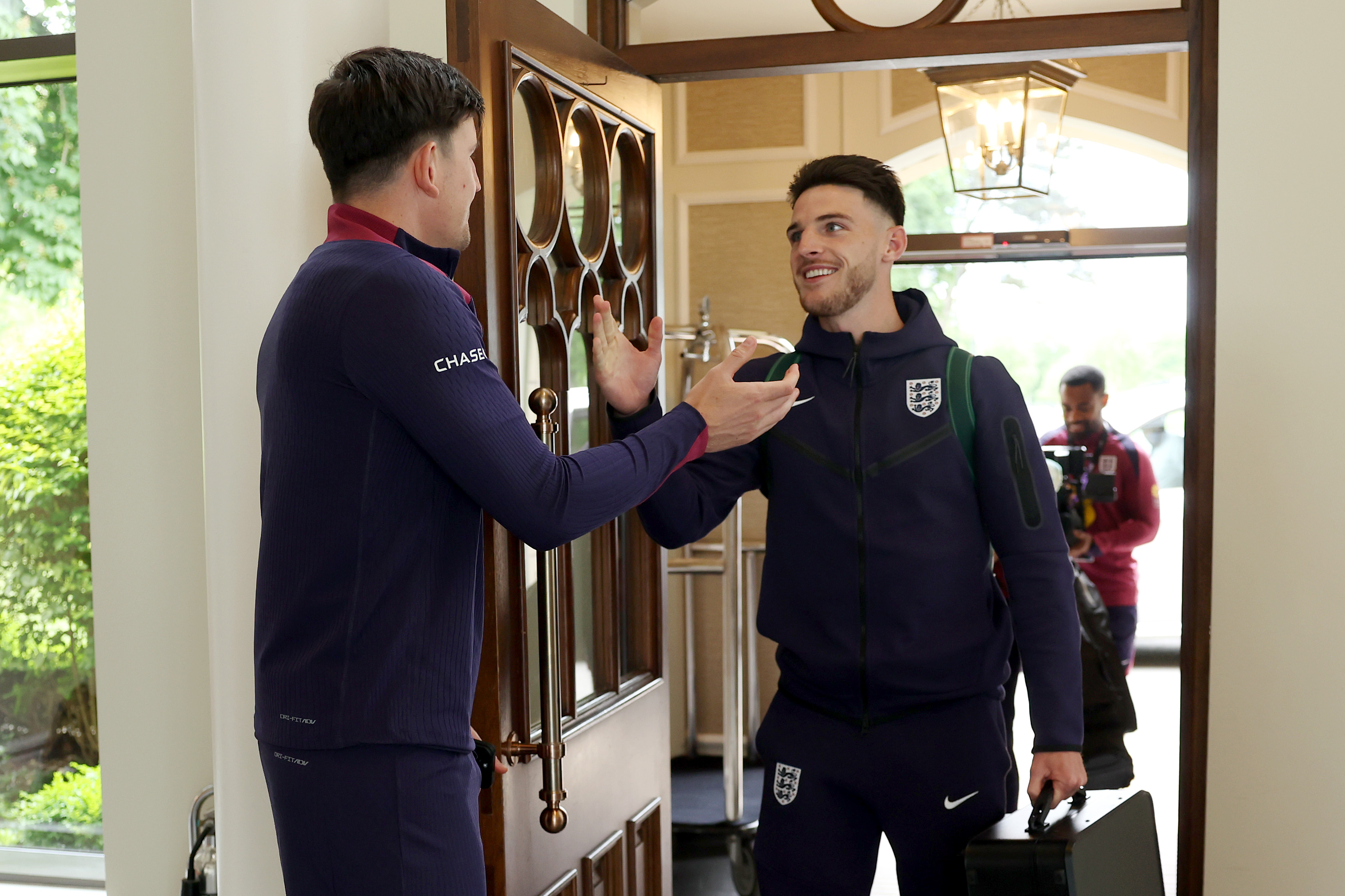 Harry Maguire and Declan Rice embrace