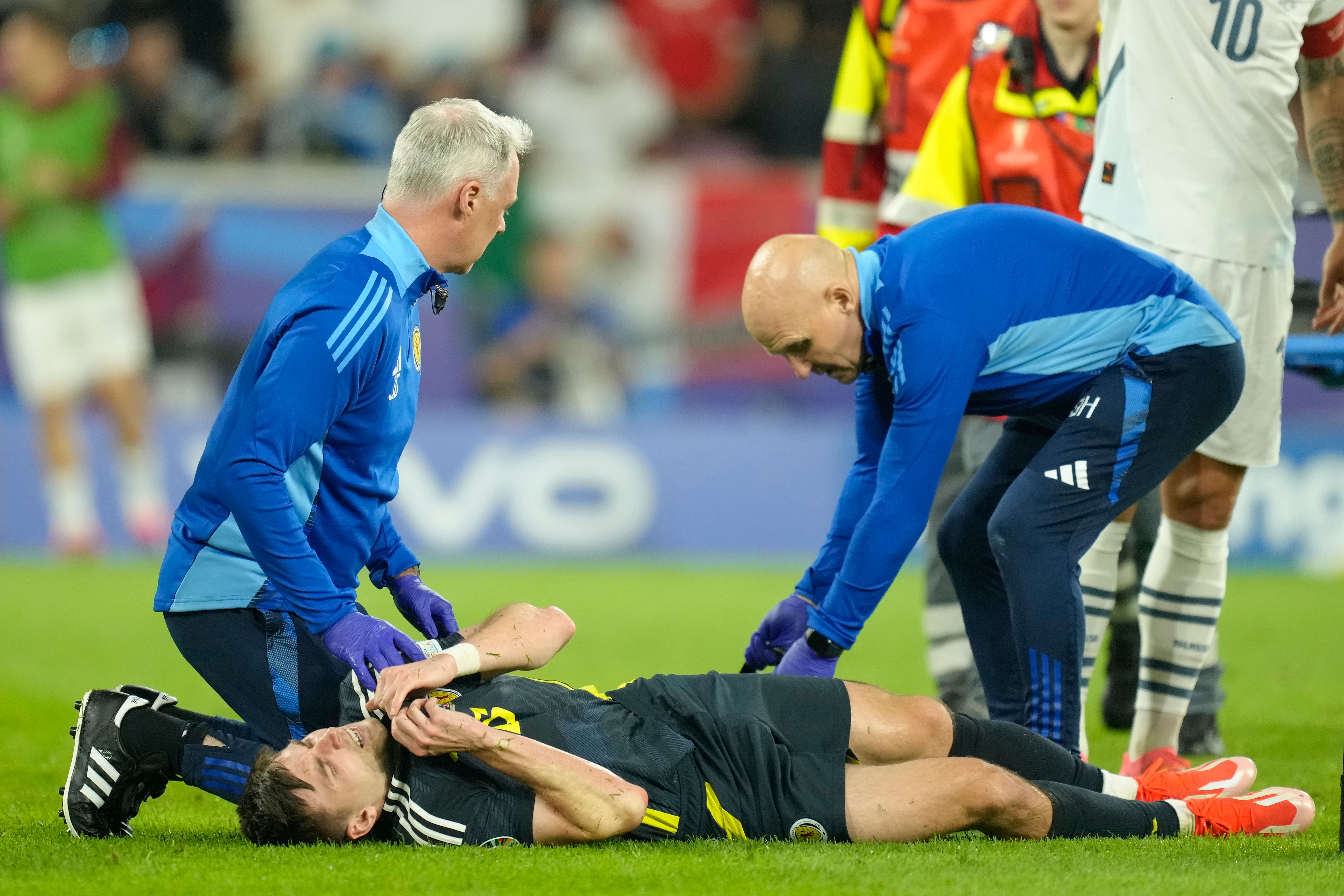 The star went down in agony with what appeared to be a hamstring injury