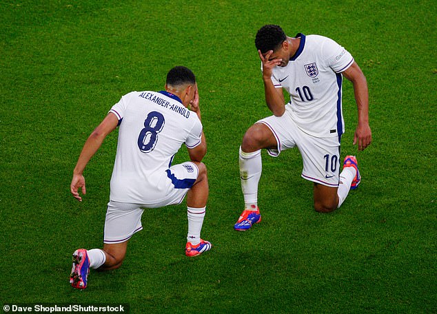 Jude Bellingham (right) and Trent Alexander-Arnold (left) unveiled their new celebration on Sunday and their bromance is blossoming at Euro 2024