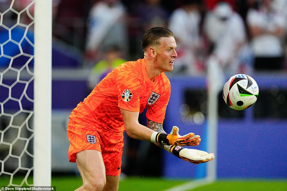 Goalkeeper Jordan Pickford during England's match against Slovenia in Cologne, Germany