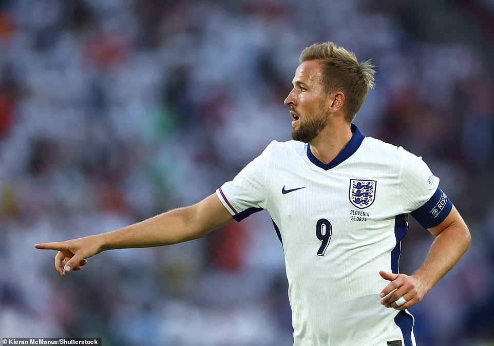 England captain Harry Kane during tonight's crucial clash between England and Slovenia at Cologne Stadium