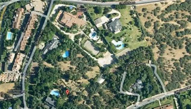 An overhead view of the £15m mega-mansion that Kylian Mbappe has reportedly bought in Madrid (marked with the letter A)