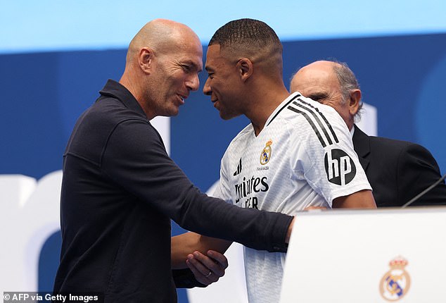 Zidane embraced Mbappe as he took to the plinth to address his new supporters