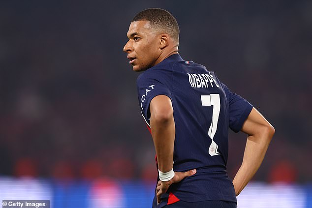 Mbappe, pictured in May this year, wore the No 7 for most of his Paris Saint-Germain career